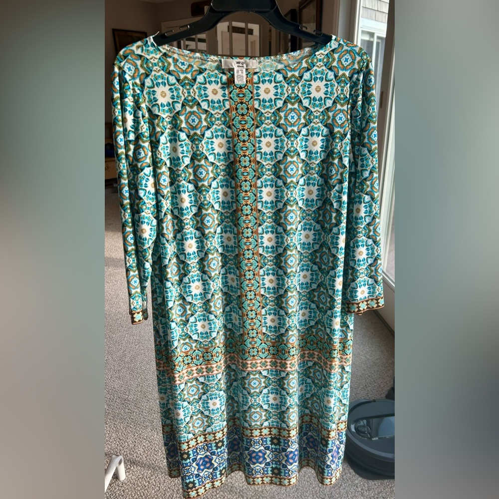 Patterned Blue and Green Dress
